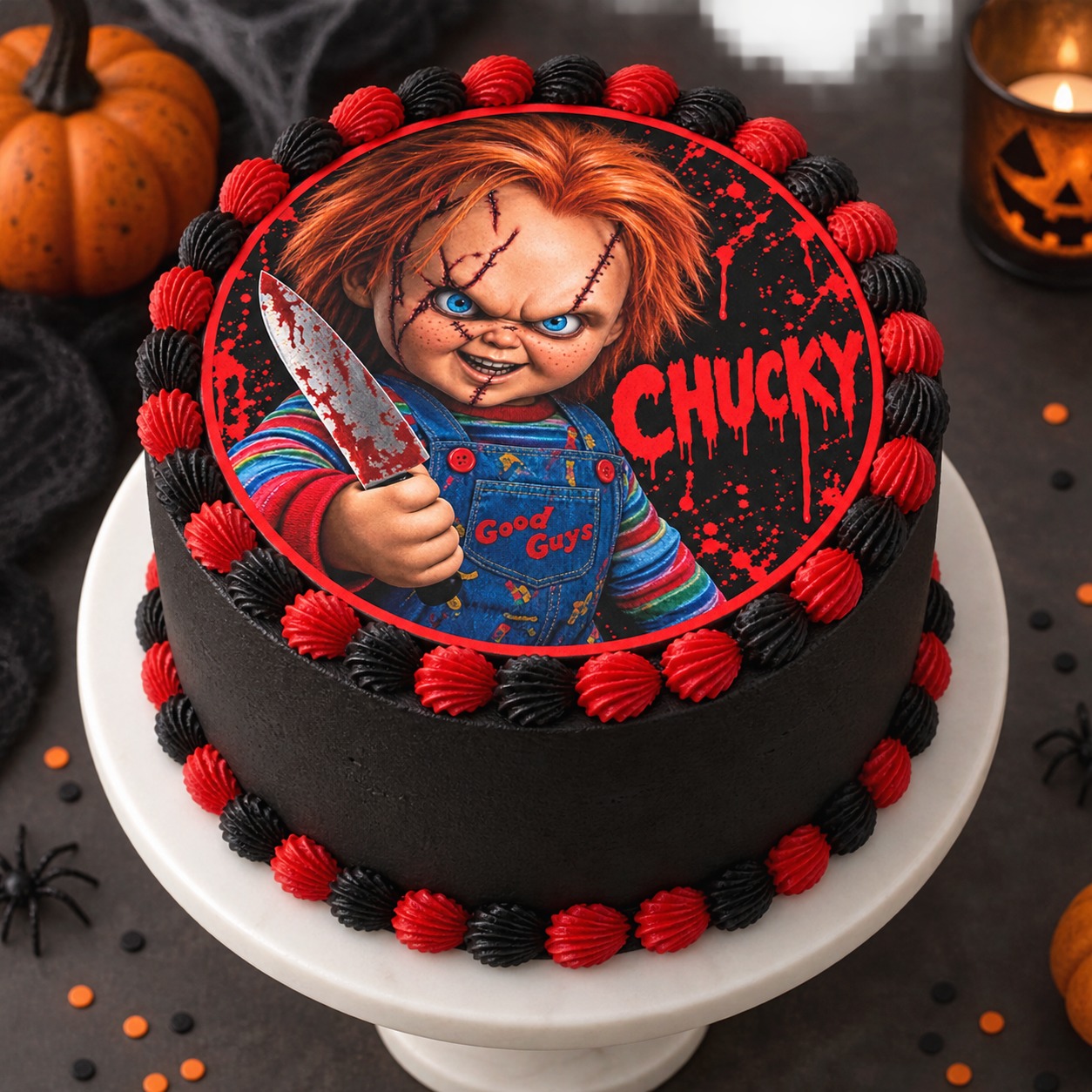 Chucky Horror Doll Round Cake Topper